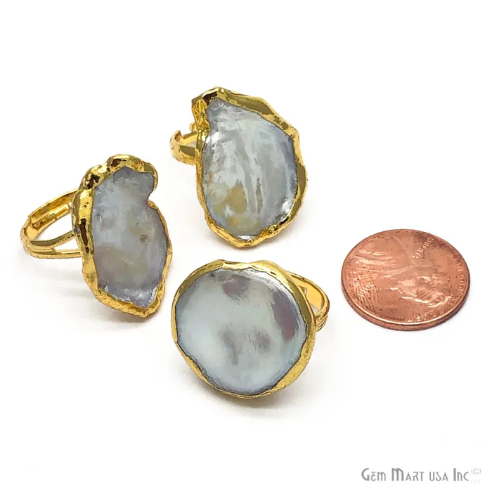 Rings Natural Pearl Gemstone Gold edge Adjustable Ring GemMartUSA