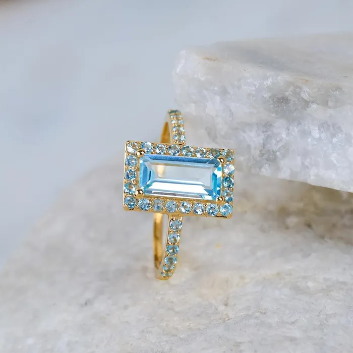 Rings Sky Blue Topaz Swiss Blue Topaz Solid 14K Yellow Gold Wedding Ring Jewelry YoTreasure Rings Sky Blue Topaz Swiss Blue Topaz Solid 14K Yellow Gold Wedding Ring Jewelry YoTreasure