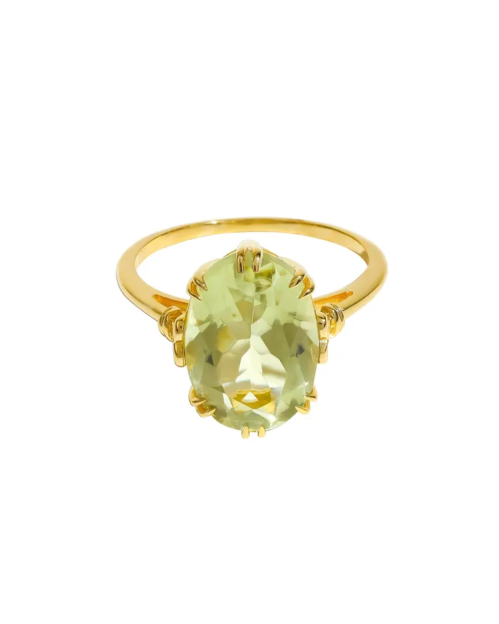 Rings YoTreasure Green Amethyst Ring Solid 14K Gold Over 925 Sterling Silver Jewelry