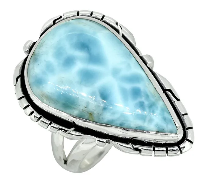 Rings YoTreasure Natural Larimar Solid 925 Sterling Silver Ring Jewelry