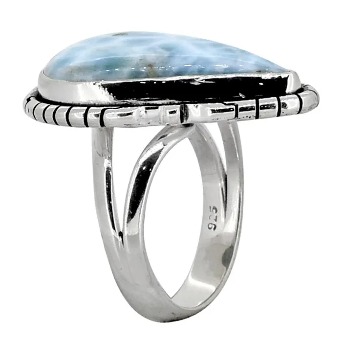 Rings YoTreasure Natural Larimar Solid 925 Sterling Silver Ring Jewelry