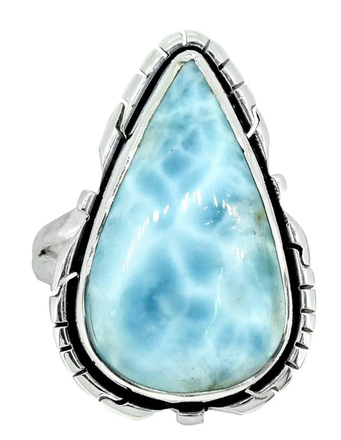 Rings YoTreasure Natural Larimar Solid 925 Sterling Silver Ring Jewelry