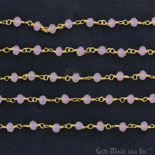 Rose Quartz Gold Plated Beaded Wire Wrapped Rosary Chain GemMartUSA Necklaces