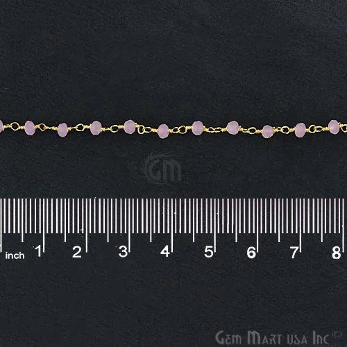 Rose Quartz Gold Plated Beaded Wire Wrapped Rosary Chain GemMartUSA Necklaces