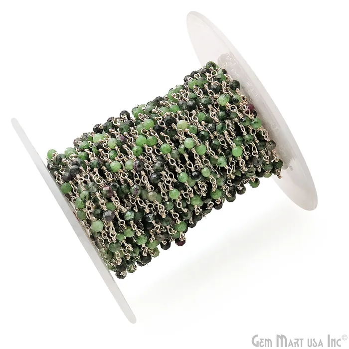 Ruby Zoisite 335mm Silver Plated Beaded Wire Wrapped Rosary Chain GemMartUSA Necklaces Ruby Zoisite 335mm Silver Plated Beaded Wire Wrapped Rosary Chain GemMartUSA Necklaces