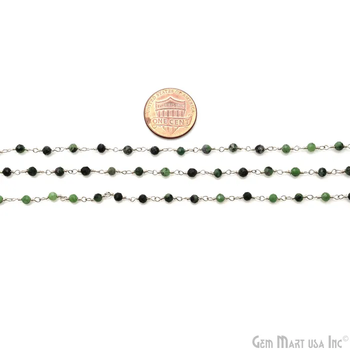 Ruby Zoisite 335mm Silver Plated Beaded Wire Wrapped Rosary Chain GemMartUSA Necklaces
