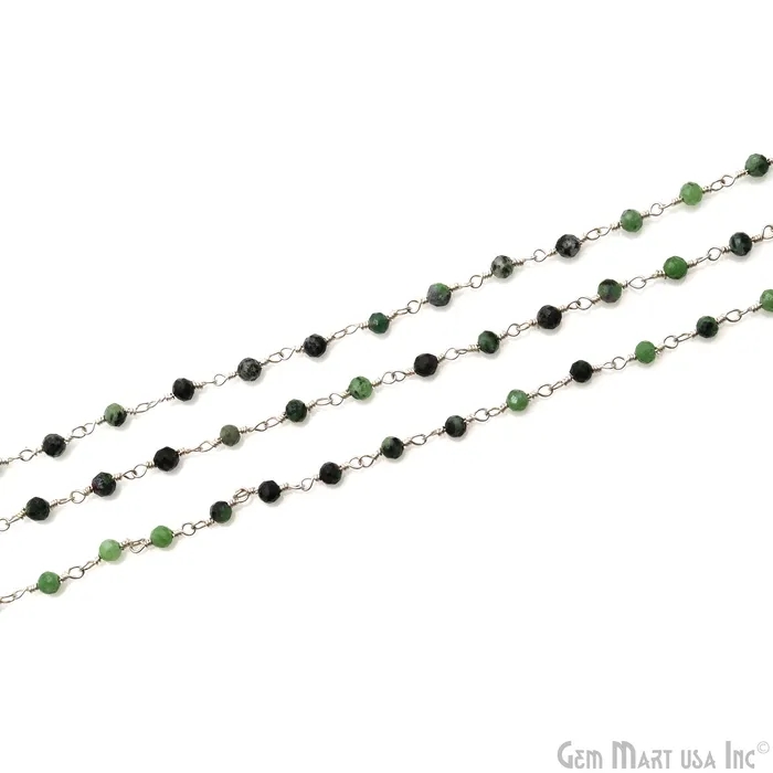 Ruby Zoisite 335mm Silver Plated Beaded Wire Wrapped Rosary Chain GemMartUSA Necklaces