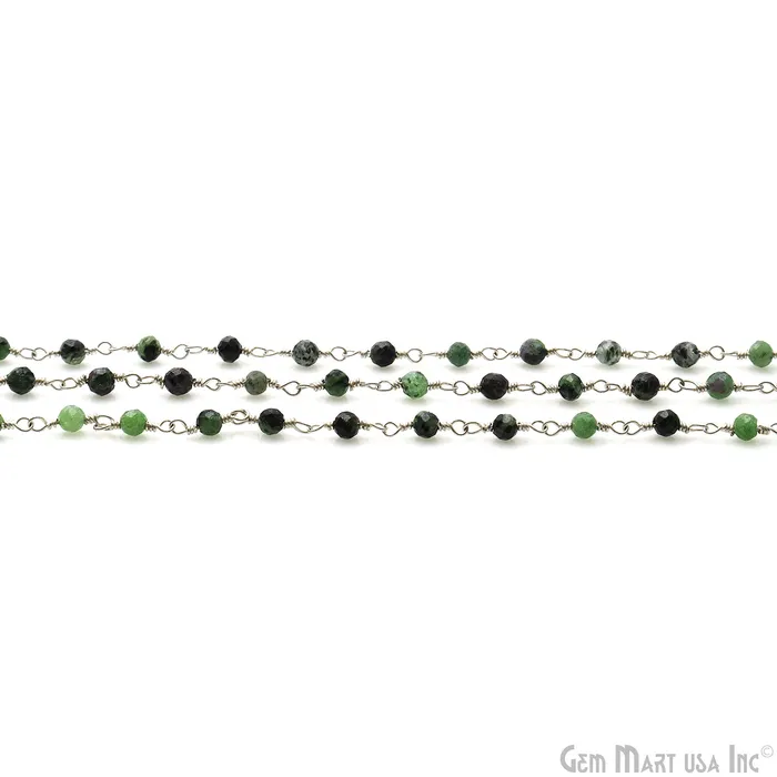 Ruby Zoisite 335mm Silver Plated Beaded Wire Wrapped Rosary Chain GemMartUSA Necklaces