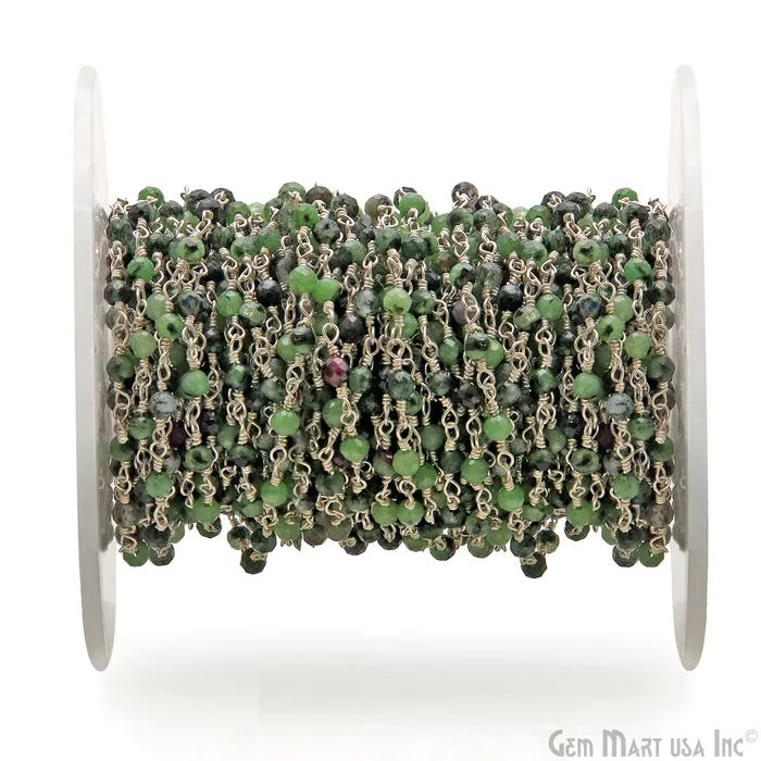 Ruby Zoisite 335mm Silver Plated Beaded Wire Wrapped Rosary Chain GemMartUSA Necklaces