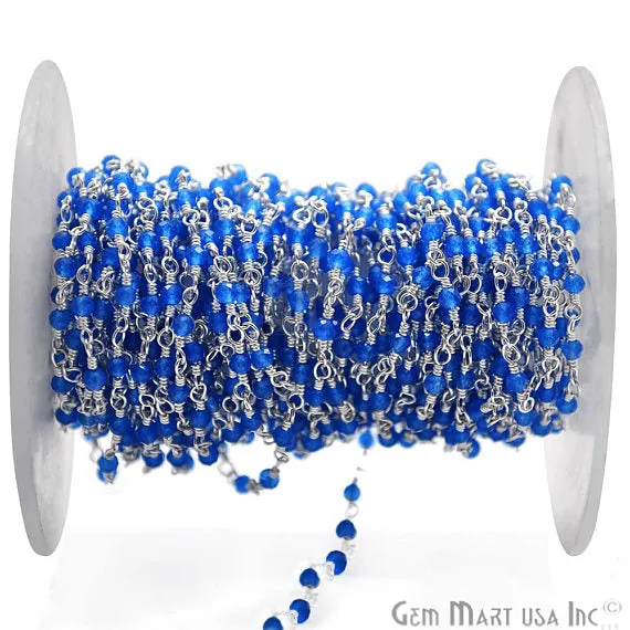 Sky Blue Chalcedony Silver Plated Wire Wrapped Gemstone Beads Rosary Chain GemmartUSA Rings Sky Blue Chalcedony Silver Plated Wire Wrapped Gemstone Beads Rosary Chain GemmartUSA Rings