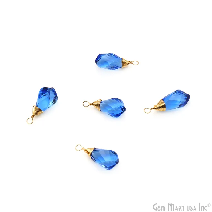Swiss Blue Topaz Drop 25x8mm Gold Wire Wrapped Single Bail Connector GemMartUSA Earrings Swiss Blue Topaz Drop 25x8mm Gold Wire Wrapped Single Bail Connector GemMartUSA Earrings