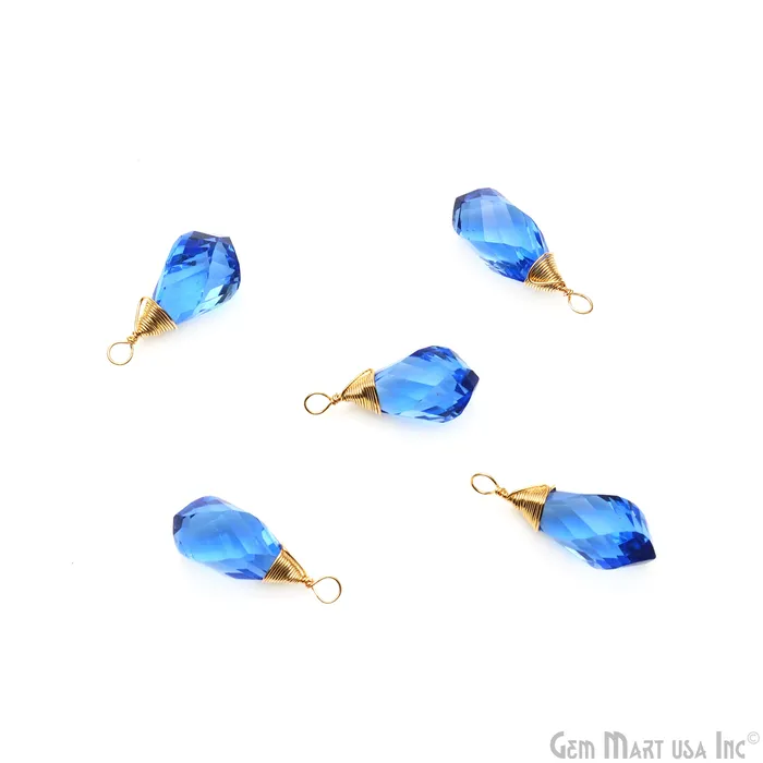 Swiss Blue Topaz Drop 25x8mm Gold Wire Wrapped Single Bail Connector GemMartUSA Earrings Swiss Blue Topaz Drop 25x8mm Gold Wire Wrapped Single Bail Connector GemMartUSA Earrings