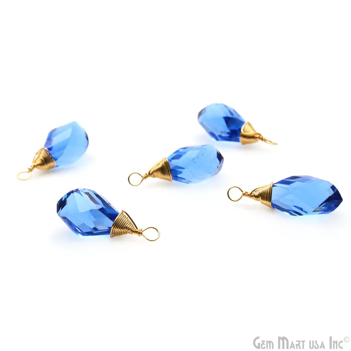 Swiss Blue Topaz Drop 25x8mm Gold Wire Wrapped Single Bail Connector GemMartUSA Earrings Swiss Blue Topaz Drop 25x8mm Gold Wire Wrapped Single Bail Connector GemMartUSA Earrings