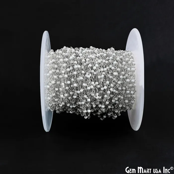 Synthetic Pearl Faceted 2mm Silver Plated Beaded Wire Wrapped Rosary Chain GemMartUSA Necklaces