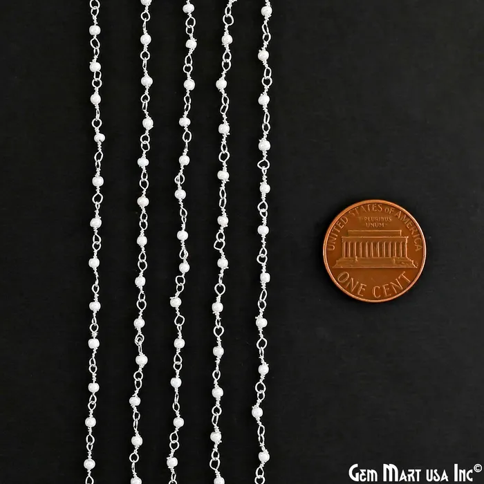 Synthetic Pearl Faceted 2mm Silver Plated Beaded Wire Wrapped Rosary Chain GemMartUSA Necklaces