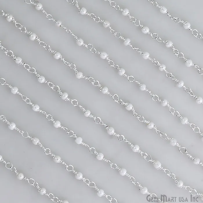 Synthetic Pearl Faceted 2mm Silver Plated Beaded Wire Wrapped Rosary Chain GemMartUSA Necklaces