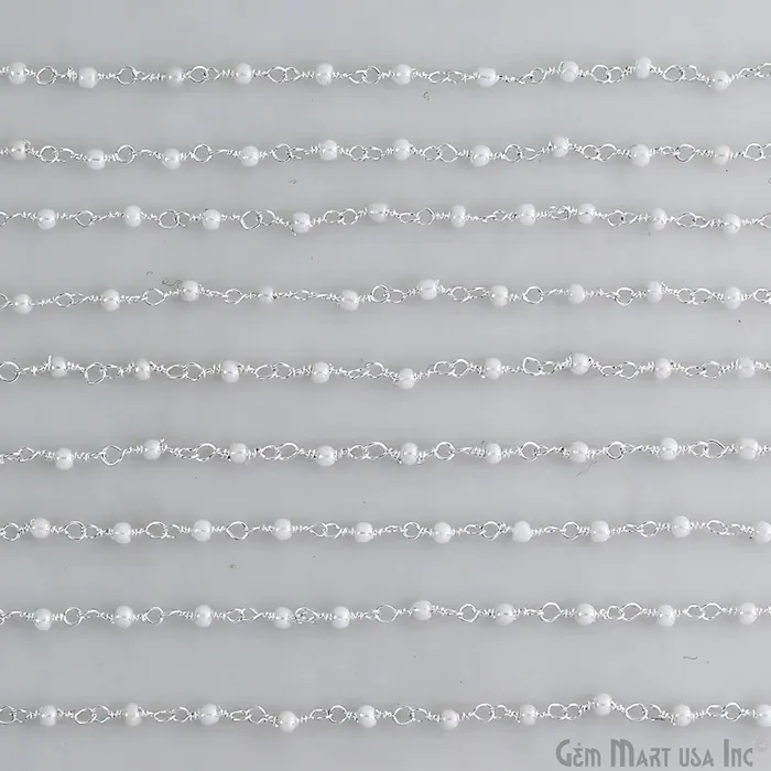 Synthetic Pearl Faceted 2mm Silver Plated Beaded Wire Wrapped Rosary Chain GemMartUSA Necklaces