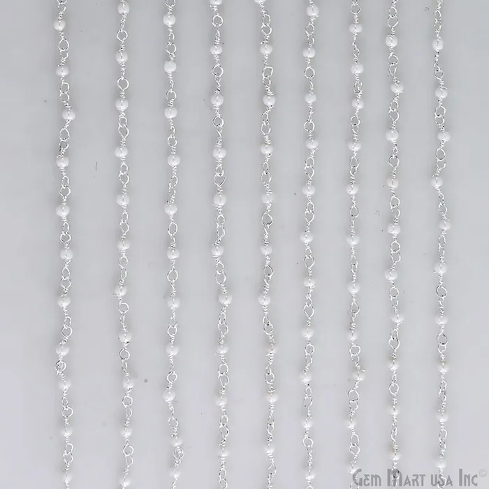 Synthetic Pearl Faceted 2mm Silver Plated Beaded Wire Wrapped Rosary Chain GemMartUSA Necklaces