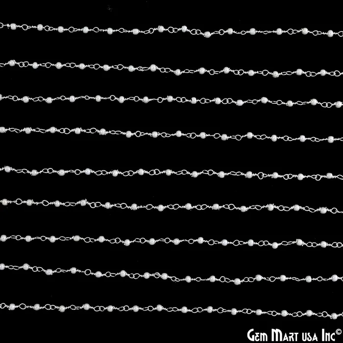 Synthetic Pearl Faceted 2mm Silver Plated Beaded Wire Wrapped Rosary Chain GemMartUSA Necklaces