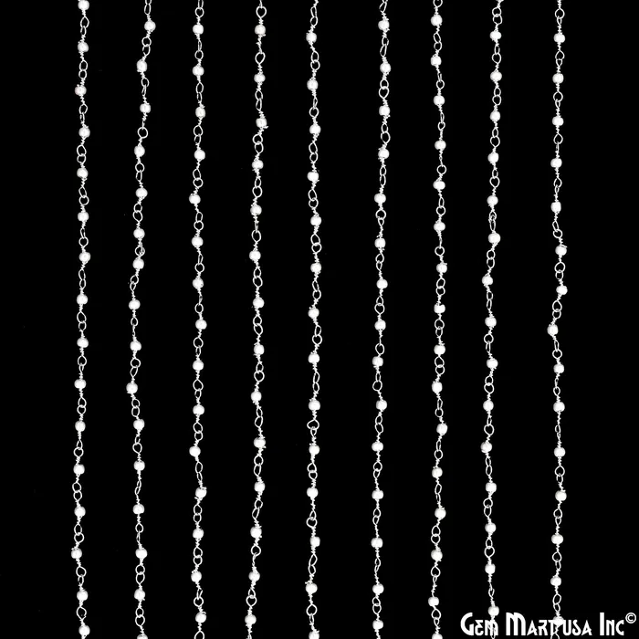Synthetic Pearl Faceted 2mm Silver Plated Beaded Wire Wrapped Rosary Chain GemMartUSA Necklaces