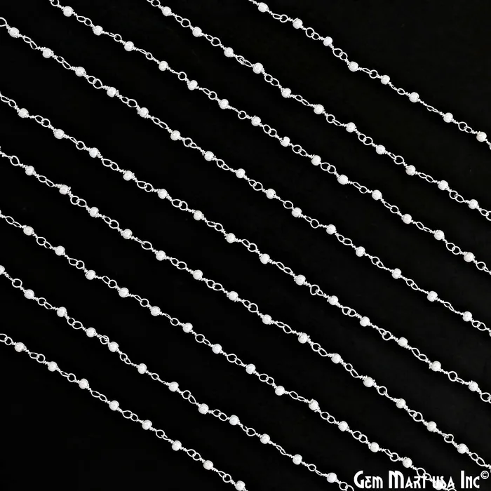 Synthetic Pearl Faceted 2mm Silver Plated Beaded Wire Wrapped Rosary Chain GemMartUSA Necklaces