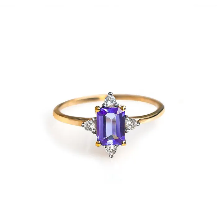 Tanzanite White Topaz 10kt Yellow Gold Minimalist Ring 107 ct tw YoTreasure Rings Tanzanite White Topaz 10kt Yellow Gold Minimalist Ring 107 ct tw YoTreasure Rings