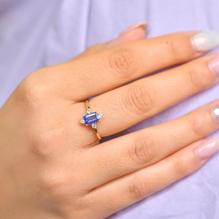 Tanzanite White Topaz 10kt Yellow Gold Minimalist Ring 107 ct tw YoTreasure Rings