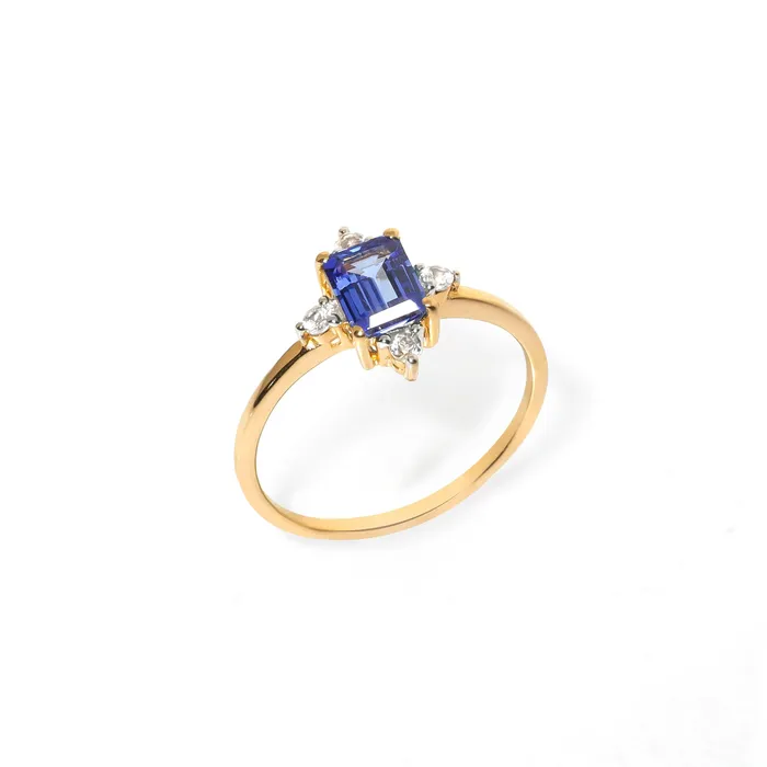 Tanzanite White Topaz 10kt Yellow Gold Minimalist Ring 107 ct tw YoTreasure Rings