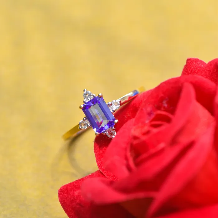 Tanzanite White Topaz 10kt Yellow Gold Minimalist Ring 107 ct tw YoTreasure Rings