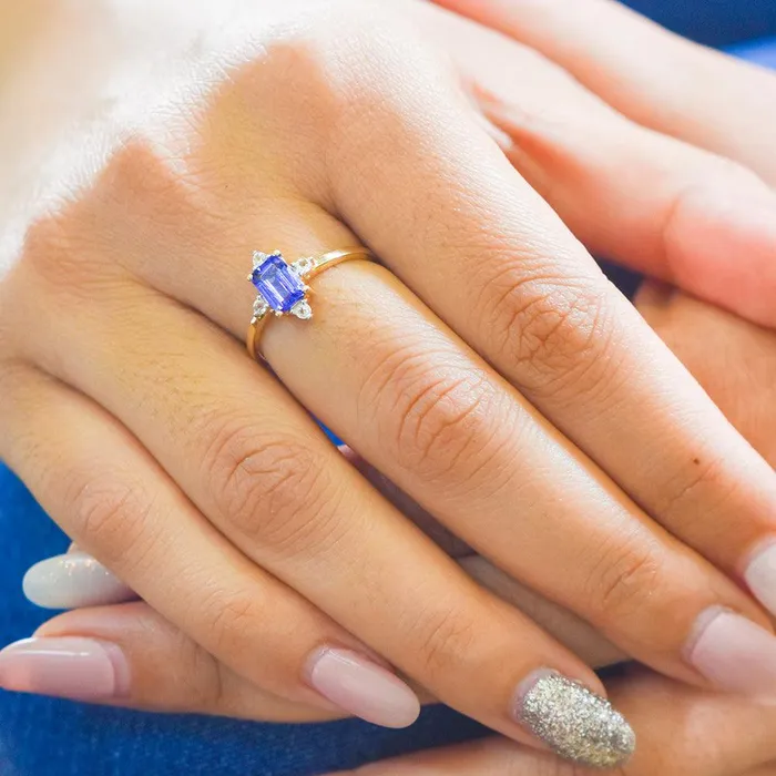 Tanzanite White Topaz 10kt Yellow Gold Minimalist Ring 107 ct tw YoTreasure Rings