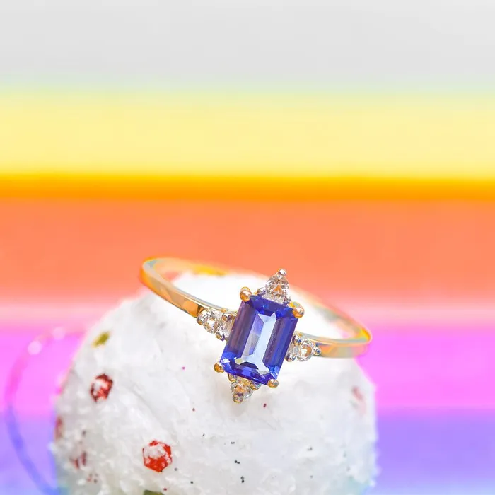 Tanzanite White Topaz 10kt Yellow Gold Minimalist Ring 107 ct tw YoTreasure Rings