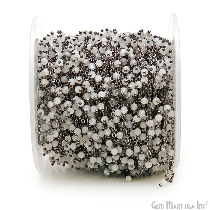 White Monalisa Faceted Beads 34mm Oxidized Cluster Dangle Chain GemMartUSA Charm Necklaces