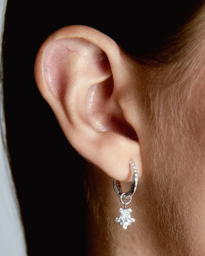 White Zirocn Pear Nova Hoop acemijewelry Earrings