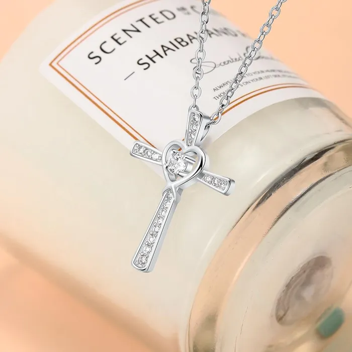 Women 925 Sterling Silver Necklace with CZ Stone Cross Heart Pendant Wedding Jewelry Necklace Personalized Jewel Necklaces