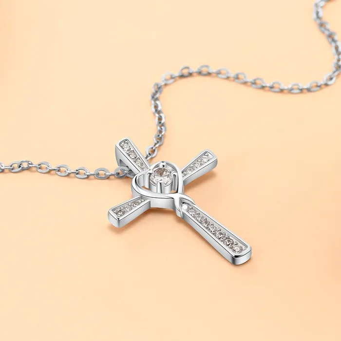Women 925 Sterling Silver Necklace with CZ Stone Cross Heart Pendant Wedding Jewelry Necklace Personalized Jewel Necklaces
