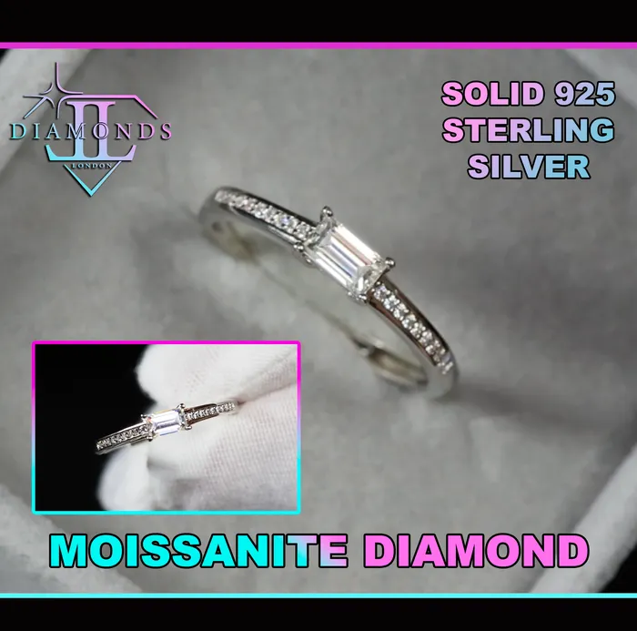 Womens Moissanite Diamond Engagement Ring Baguette Cut Rings Lab Diamonds London Rings Womens Moissanite Diamond Engagement Ring Baguette Cut Rings Lab Diamonds London Rings