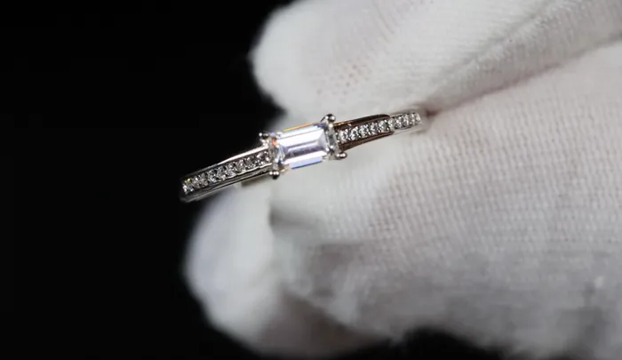Womens Moissanite Diamond Engagement Ring Baguette Cut Rings Lab Diamonds London Rings