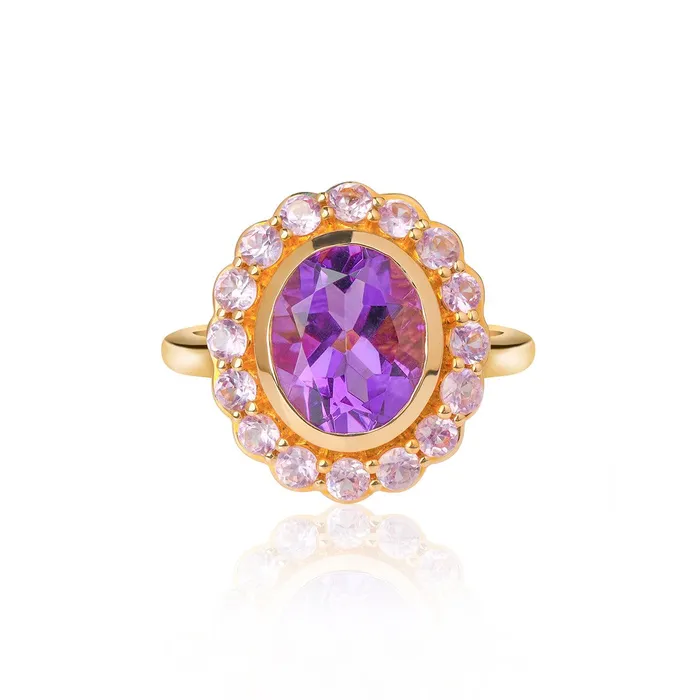 YoTreasure 382 Ct Purple Amethyst Pink Sapphire Cluster Ring 14K Yellow Gold Jewelry Rings YoTreasure 382 Ct Purple Amethyst Pink Sapphire Cluster Ring 14K Yellow Gold Jewelry Rings