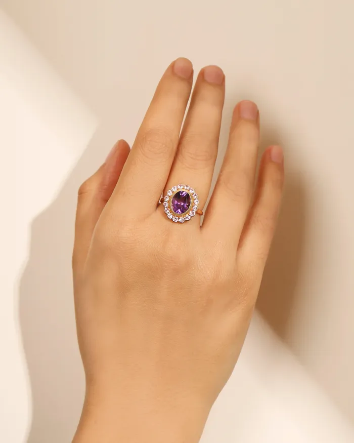 YoTreasure 382 Ct Purple Amethyst Pink Sapphire Cluster Ring 14K Yellow Gold Jewelry Rings YoTreasure 382 Ct Purple Amethyst Pink Sapphire Cluster Ring 14K Yellow Gold Jewelry Rings