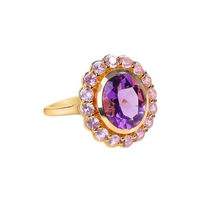 YoTreasure 382 Ct Purple Amethyst Pink Sapphire Cluster Ring 14K Yellow Gold Jewelry Rings YoTreasure 382 Ct Purple Amethyst Pink Sapphire Cluster Ring 14K Yellow Gold Jewelry Rings