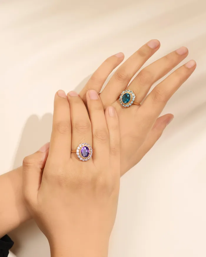 YoTreasure 382 Ct Purple Amethyst Pink Sapphire Cluster Ring 14K Yellow Gold Jewelry Rings YoTreasure 382 Ct Purple Amethyst Pink Sapphire Cluster Ring 14K Yellow Gold Jewelry Rings