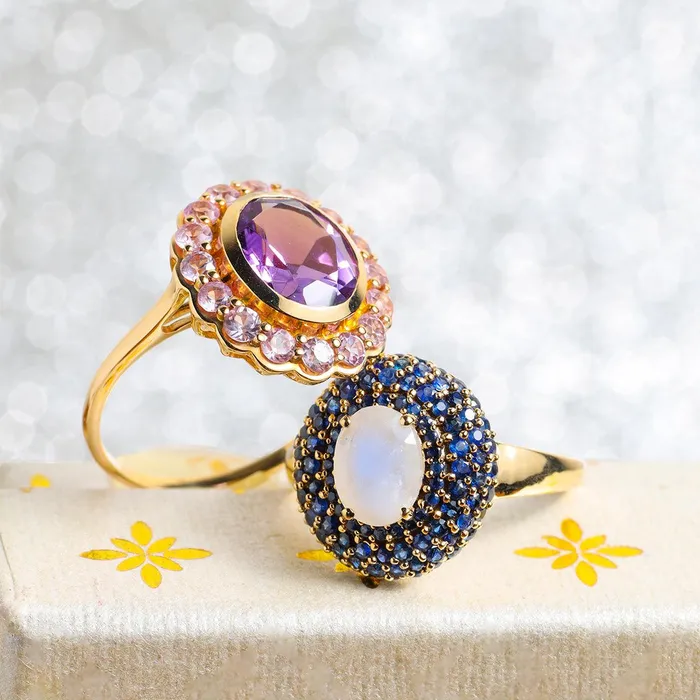 YoTreasure 382 Ct Purple Amethyst Pink Sapphire Cluster Ring 14K Yellow Gold Jewelry Rings YoTreasure 382 Ct Purple Amethyst Pink Sapphire Cluster Ring 14K Yellow Gold Jewelry Rings