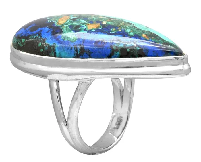 YoTreasure Azurite Malachite 925 Sterling Silver Rings Silver Jewelry Rings
