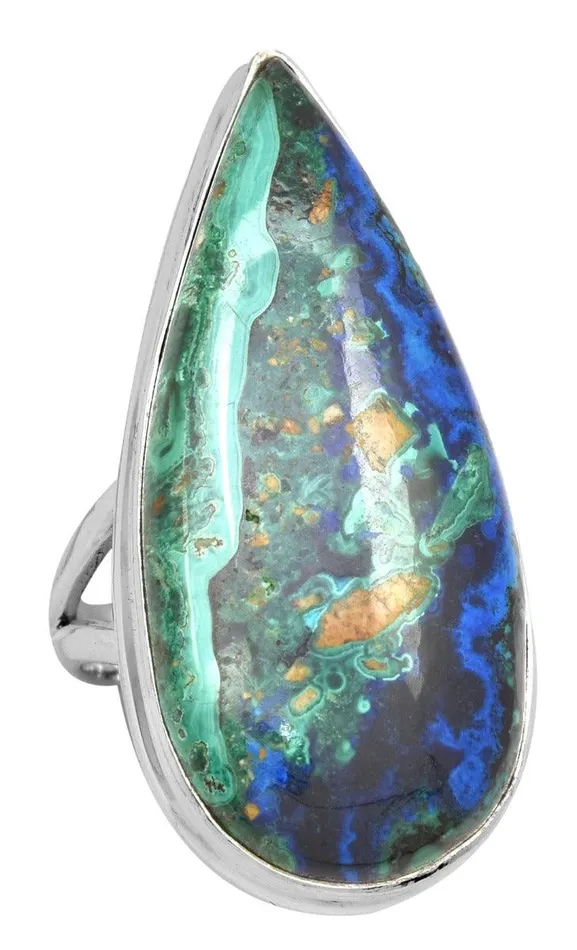 YoTreasure Azurite Malachite 925 Sterling Silver Rings Silver Jewelry Rings