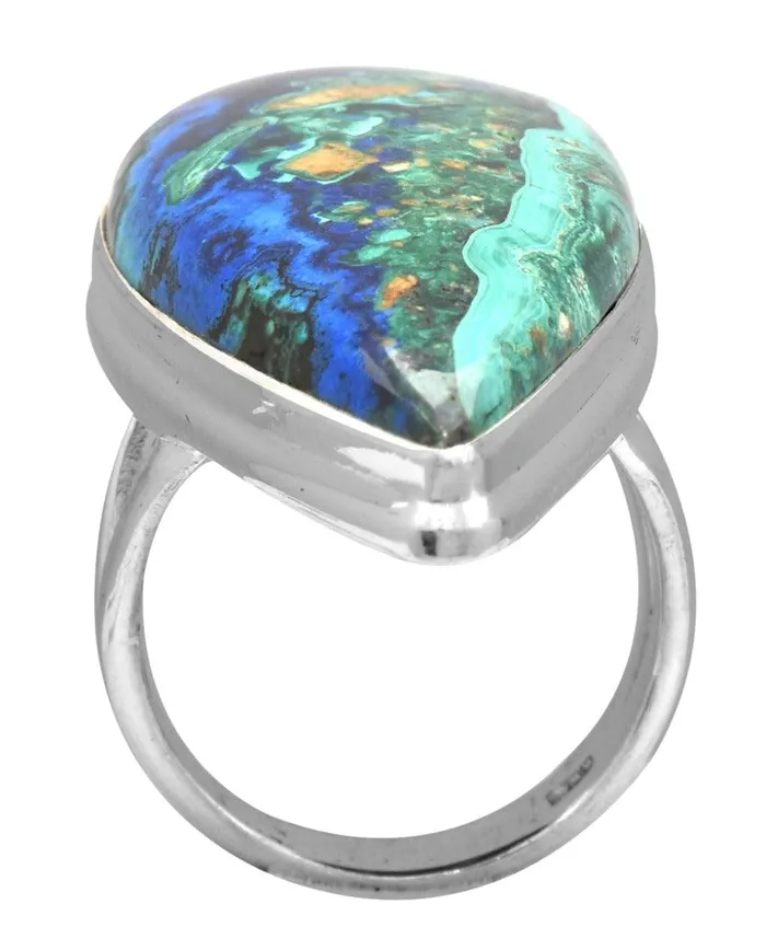 YoTreasure Azurite Malachite 925 Sterling Silver Rings Silver Jewelry Rings