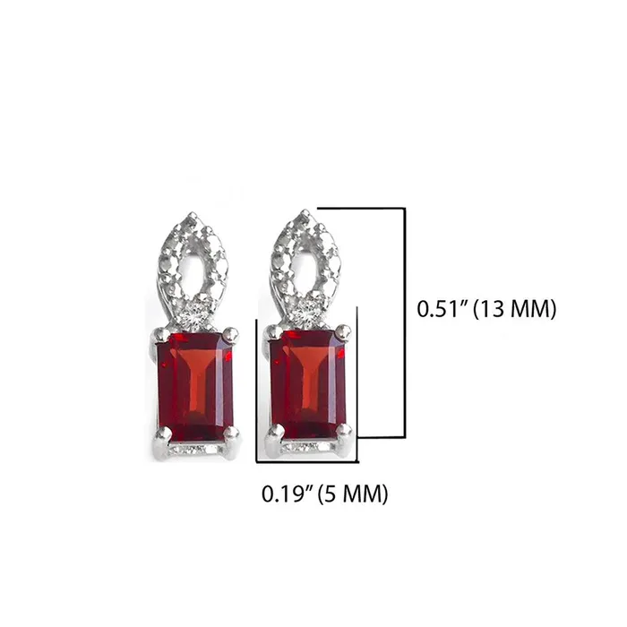 YoTreasure Earrings 109 Ct Garnet White Zircon Solid 925 Sterling Silver Stud Earrings Jewelry