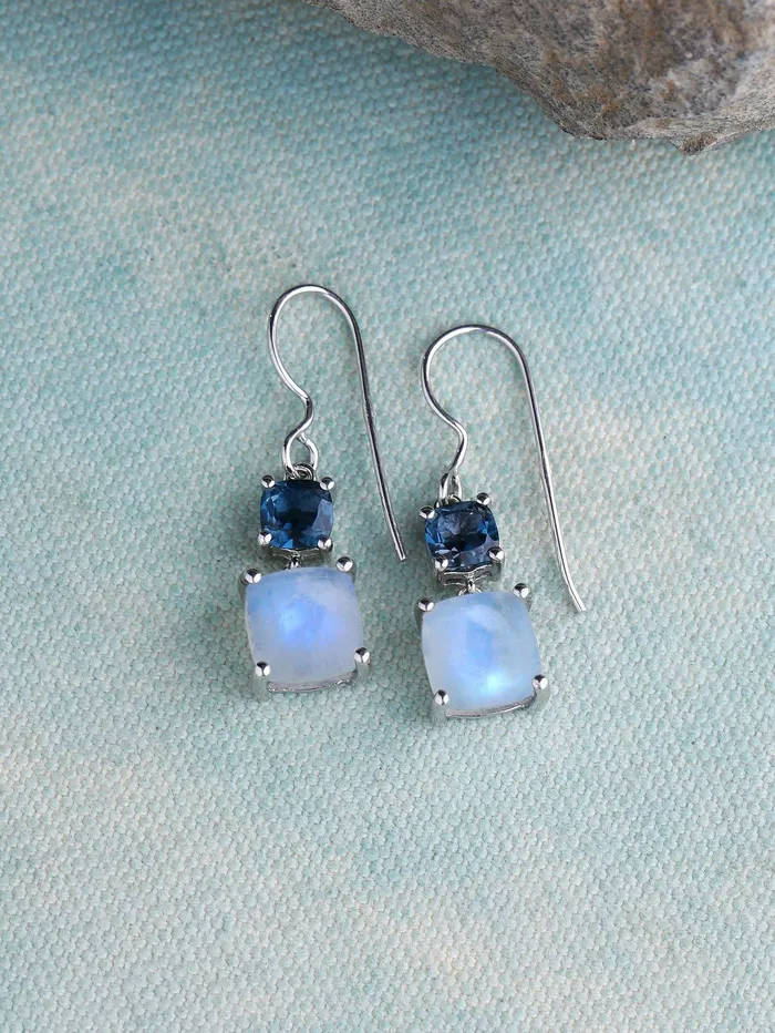 YoTreasure Earrings 676 Cts Moonstone London Blue Topaz Solid 925 Sterling Silver Earrings YoTreasure Earrings 676 Cts Moonstone London Blue Topaz Solid 925 Sterling Silver Earrings