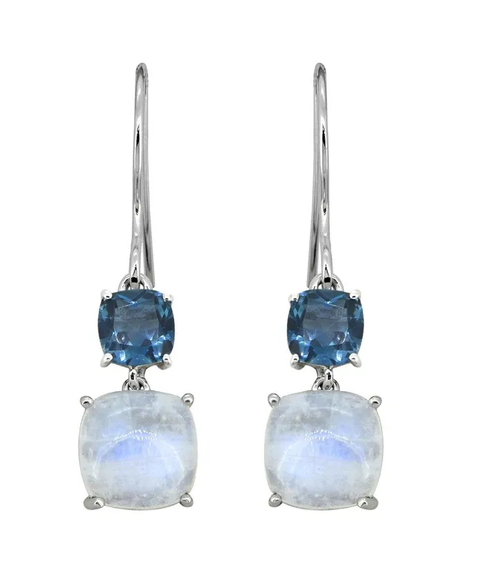YoTreasure Earrings 676 Cts Moonstone London Blue Topaz Solid 925 Sterling Silver Earrings