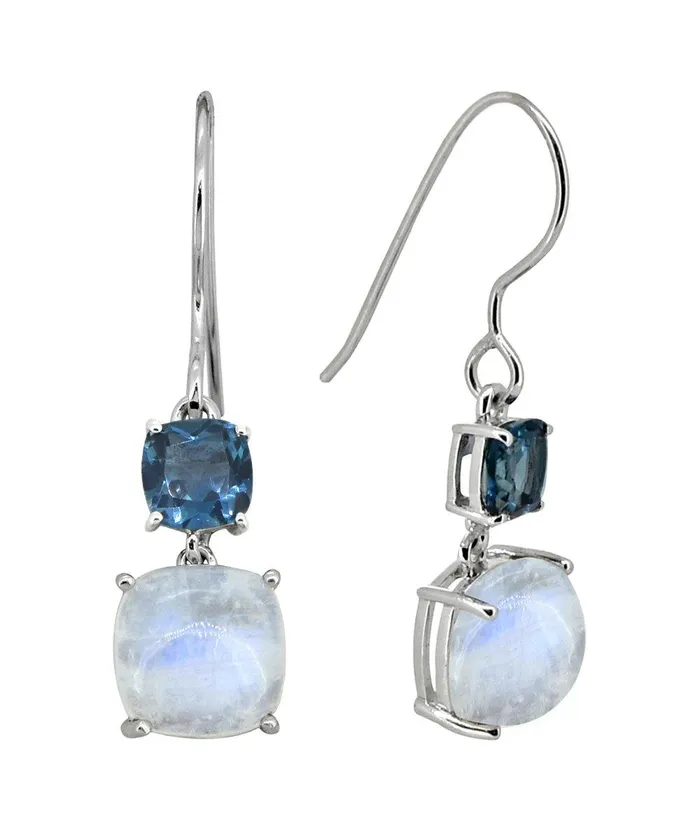 YoTreasure Earrings 676 Cts Moonstone London Blue Topaz Solid 925 Sterling Silver Earrings