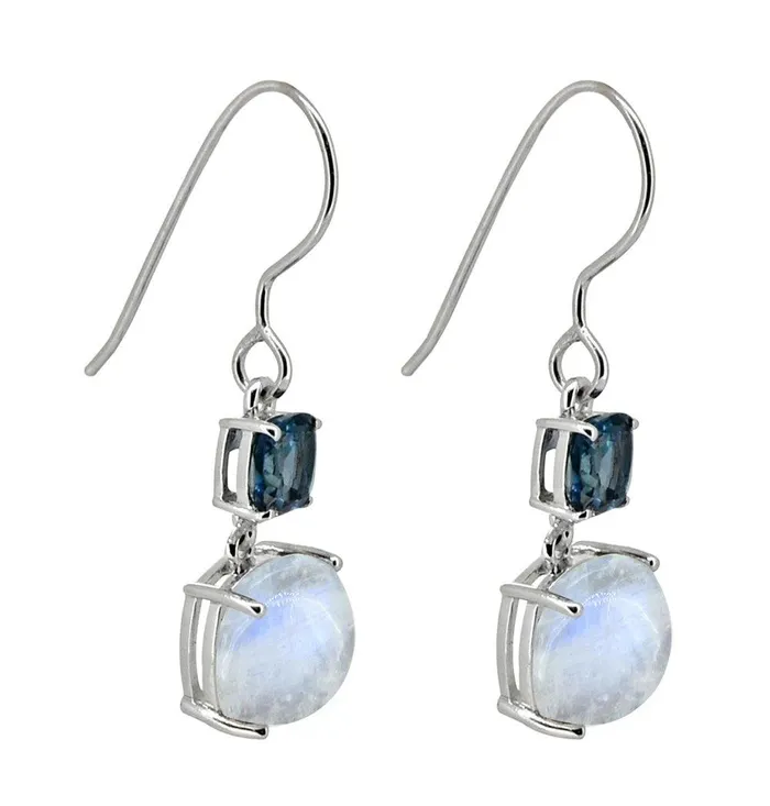 YoTreasure Earrings 676 Cts Moonstone London Blue Topaz Solid 925 Sterling Silver Earrings